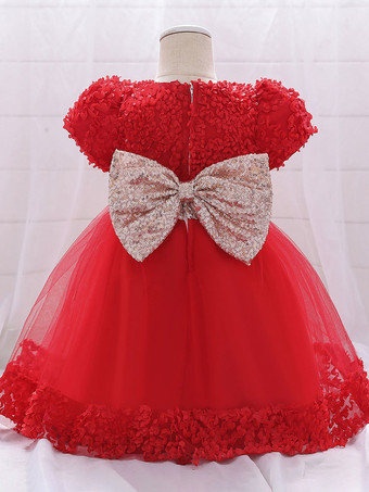 白いフラワーガールドレス 特別な日のためのドレス ホワイトレース 半袖 ジュエルネック フラワーガールドレス