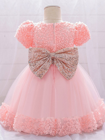 白いフラワーガールドレス 特別な日のためのドレス ホワイトレース 半袖 ジュエルネック フラワーガールドレス