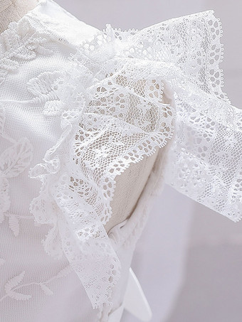 白いフラワーガールドレス 特別な日のためのドレス ホワイトレース ノースリーブ ジュエルネック フラワーガールドレス