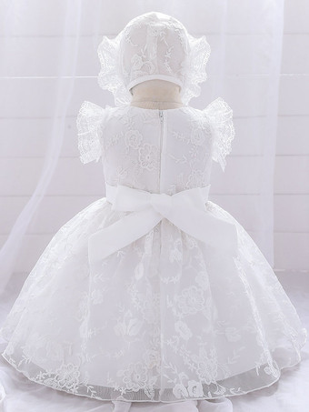 白いフラワーガールドレス 特別な日のためのドレス ホワイトレース ノースリーブ ジュエルネック フラワーガールドレス