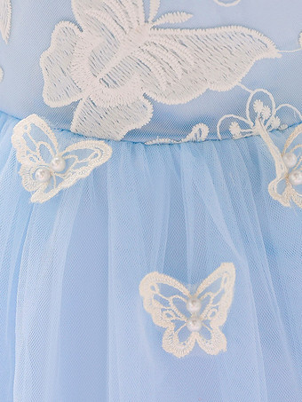 白いフラワーガールドレス 特別な日のためのドレス ブルーレース ノースリーブ ジュエルネック フラワーガールドレス