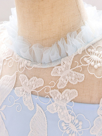 白いフラワーガールドレス 特別な日のためのドレス ブルーレース ノースリーブ ジュエルネック フラワーガールドレス