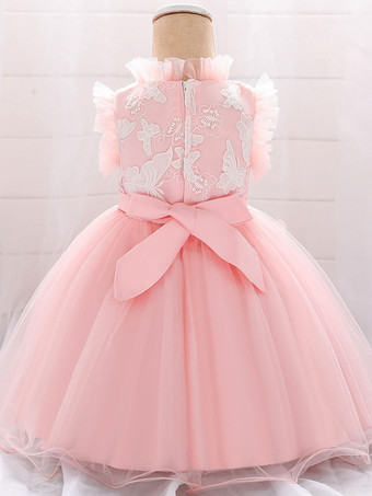 白いフラワーガールドレス 特別な日のためのドレス ブルーレース ノースリーブ ジュエルネック フラワーガールドレス