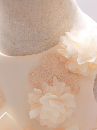 ホワイトフラワーガールドレス シャンパンチュール ノースリーブ ジュエルネック フラワーガールドレス