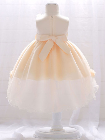 ホワイトフラワーガールドレス シャンパンチュール ノースリーブ ジュエルネック フラワーガールドレス