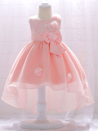 ピンクホワイトフラワーガールドレス シャンパンチュール ノースリーブ ジュエルネック フラワーガールドレス