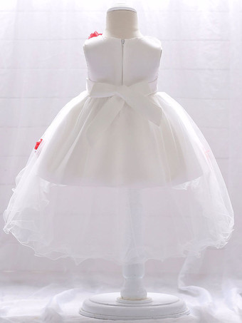 ホワイトフラワーガールドレス シャンパンチュール ノースリーブ ジュエルネック フラワーガールドレス