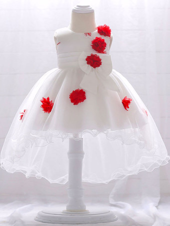 ホワイト ホワイトフラワーガールドレス シャンパンチュール ノースリーブ ジュエルネック フラワーガールドレス