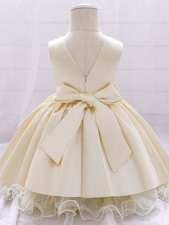 ホワイトフラワーガールドレス 特別な機会のドレス シャンパンポリエステル ノースリーブ ジュエルネック フラワーガールドレス