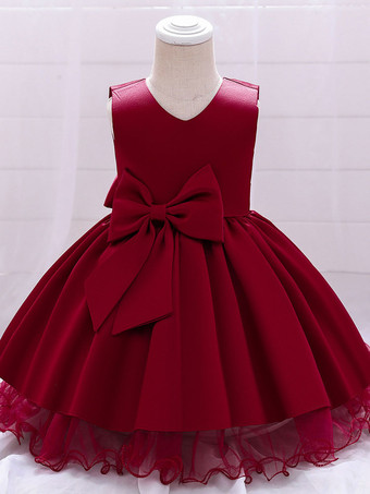 ワインレッド ホワイトフラワーガールドレス 特別な機会のドレス シャンパンポリエステル ノースリーブ ジュエルネック フラワーガールドレス