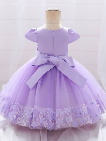 ホワイトフラワーガールドレス 特別な日のドレス バーガンディレース 半袖 ジュエルネック フラワーガールドレス