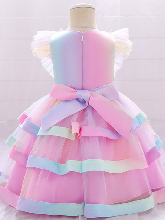 ホワイトフラワーガールドレス 特別な日のドレス ピンクレース 半袖 ジュエルネック フラワーガールドレス