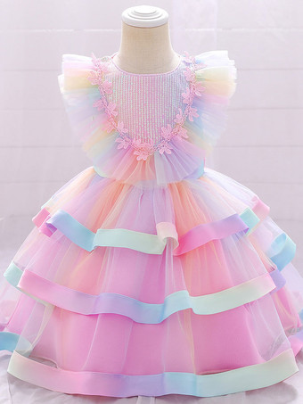 ホワイトフラワーガールドレス 特別な日のドレス ピンクレース 半袖 ジュエルネック フラワーガールドレス