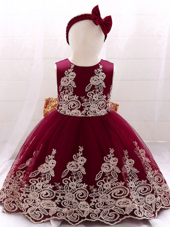 ワインレッド ホワイトフラワーガールドレス 特別な日のためのドレス ロイヤルブルーレース ノースリーブ ジュエルネック フラワーガールドレス