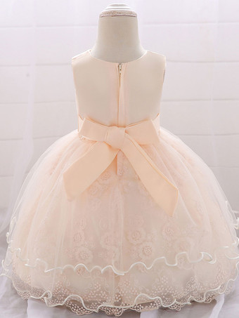 白いフラワーガールドレス 特別な日のドレス ピンクのレース ノースリーブ ジュエルネック フラワーガールドレス