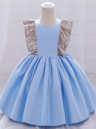 ブルー ホワイトフラワーガールドレス 特別な機会のドレス ピンクポリエステル 半袖 ジュエルネック フラワーガールドレス