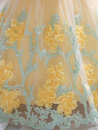 白いフラワーガールドレス 特別な日のためのドレス 黄色のレース ノースリーブ ジュエルネック フラワーガールドレス