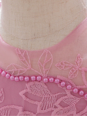 白いフラワーガールドレス 特別な日のドレス ピンクのレース ノースリーブ ジュエルネック フラワーガールドレス