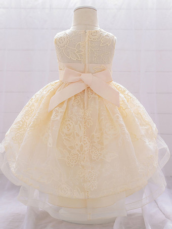 白いフラワーガールドレス 特別な日のドレス ピンクのレース ノースリーブ ジュエルネック フラワーガールドレス