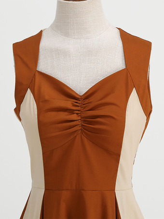 エレガントなドレス ツートンカラー ノースリーブ デザインネックライン レトロ グラマー ドレス