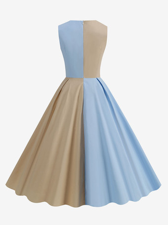 エレガントなドレス ツートンカラー ノースリーブ デザインネックライン レトロ グラマー ドレス