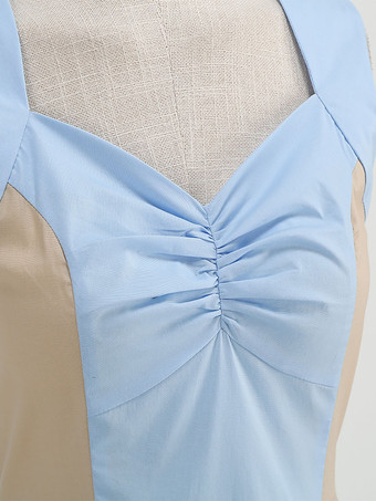 エレガントなドレス ツートンカラー ノースリーブ デザインネックライン レトロ グラマー ドレス