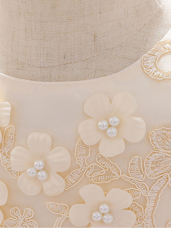 ホワイトフラワーガールドレス 特別な日のドレス シャンパンレース ノースリーブ ジュエルネック フラワーガールドレス