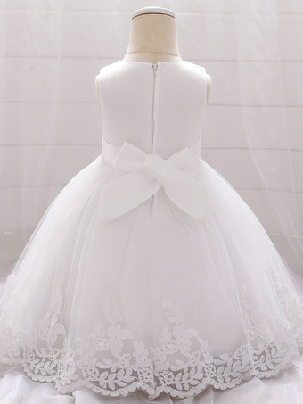 ホワイトフラワーガールドレス 特別な日のドレス シャンパンレース ノースリーブ ジュエルネック フラワーガールドレス