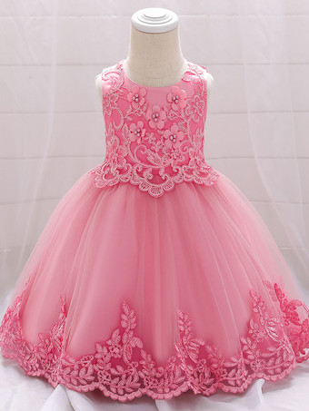 カメオピンクホワイトフラワーガールドレス 特別な日のドレス シャンパンレース ノースリーブ ジュエルネック フラワーガールドレス