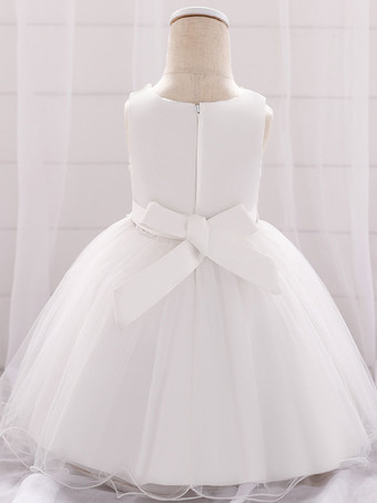 ホワイトフラワーガールドレス 特別な日のドレス カメオピンクレース ノースリーブ ジュエルネック フラワーガールドレス