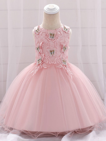 サーモンピンクホワイトフラワーガールドレス 特別な日のドレス カメオピンクレース ノースリーブ ジュエルネック フラワーガールドレス