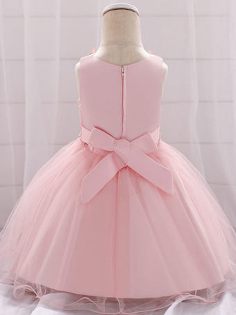 ホワイトフラワーガールドレス 特別な日のドレス カメオピンクレース ノースリーブ ジュエルネック フラワーガールドレス