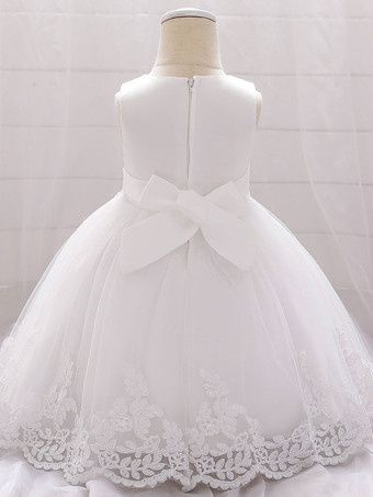 白いフラワーガールドレス 特別な日のためのドレス ホワイトレース ノースリーブ ジュエルネック フラワーガールドレス