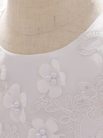 白いフラワーガールドレス 特別な日のためのドレス ホワイトレース ノースリーブ ジュエルネック フラワーガールドレス