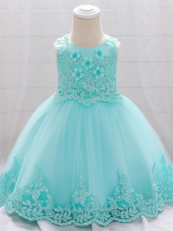 シアン白いフラワーガールドレス 特別な日のためのドレス ホワイトレース ノースリーブ ジュエルネック フラワーガールドレス