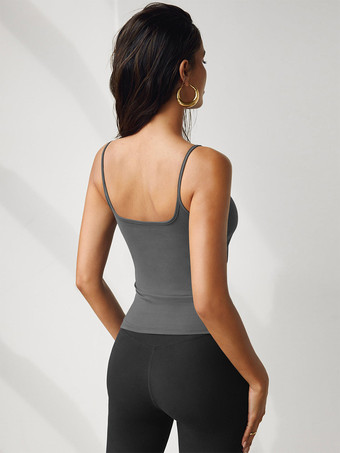 コーヒーブラウンのキャミソールトップ、ストラップネック、セクシーなポリエステルレディースキャミソール