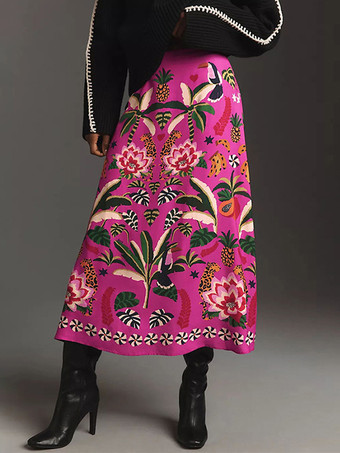 スカート ローズ ウエスト上げ 花柄 ポリエステル シック 秋 ロング レディース ボトムス