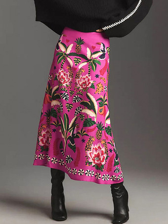 スカート ローズ ウエスト上げ 花柄 ポリエステル シック 秋 ロング レディース ボトムス