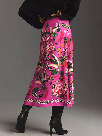 スカート ローズ ウエスト上げ 花柄 ポリエステル シック 秋 ロング レディース ボトムス