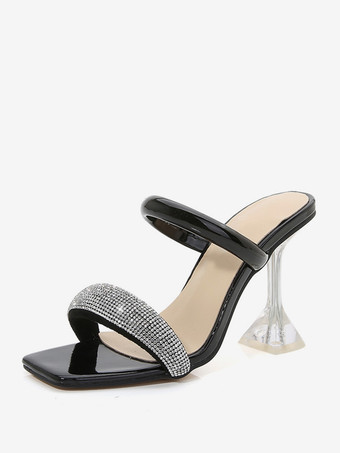 レディースヒールサンダルスライドオープントゥゴブレットヒールスライドサンダル