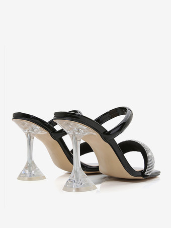 レディースヒールサンダルスライドオープントゥゴブレットヒールスライドサンダル