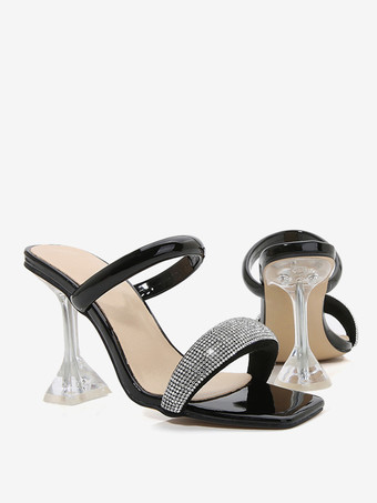 レディースヒールサンダルスライドオープントゥゴブレットヒールスライドサンダル