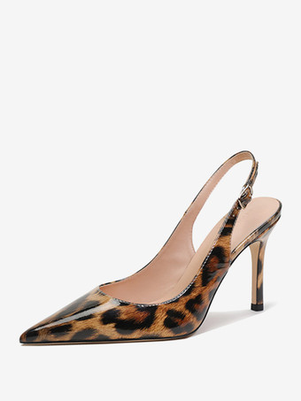 ヒョウ柄レディース ドレスヒール ポインテッドトゥ スティレットヒール スリングバック パンプス