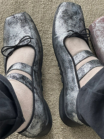 Ballerines pour femmes Suqare Toe Bow Buckle Détail Ballerines