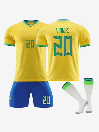 Camiseta Brasil No. 20 VINIJR. 22/23 Home Ropa Deportiva 3 Piezas Para Adultos Y Niños
