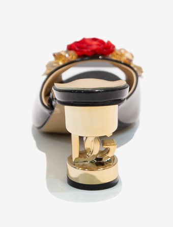 レディース クリスタル ラウンドトゥ PUレザー スライドサンダル 特殊形状ヒール ブラック