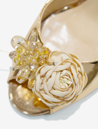 Women's Slide Sandals Classic Crystal PU Leather Round Toe Stiletto Heel Slippers