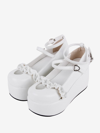 スイートロリータフットウェアヌードハート柄バタフライラウンドトゥPUレザーロリータシューズ