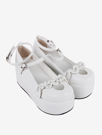 スイートロリータフットウェアヌードハート柄バタフライラウンドトゥPUレザーロリータシューズ