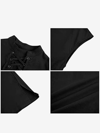 カーキ ヴィンテージ トップ レトロ レースアップ ノースリーブ ポリエステル トップ レトロ コスチューム 男性用 バーガンディ